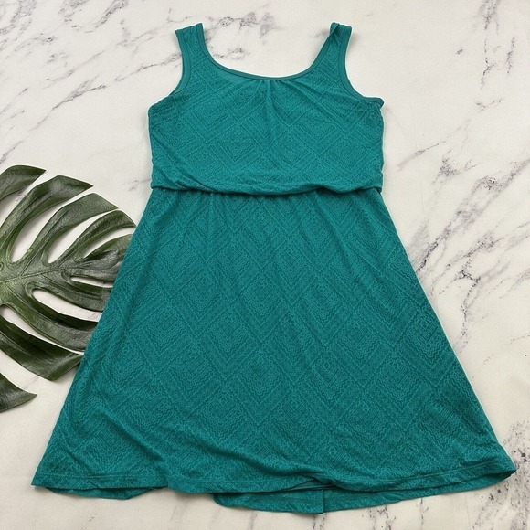 Prana Blouson Sundress Size S Teal Green Burnout Overlay Geometric Sleeveless - Picture 1 of 10